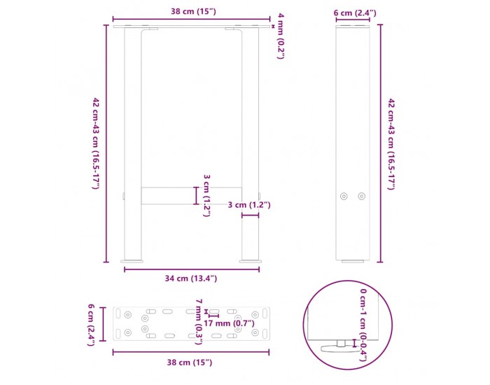Sonata H Крака за масичка за кафе антрацит 2 бр. 38x(42-43) cm Стомана
