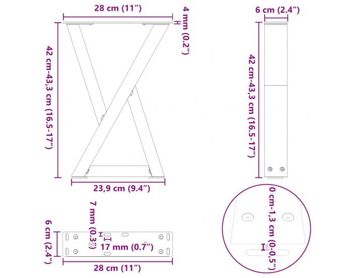 Sonata H Крака за масичка за кафе 2 бр. черни 28x(42-43,3) cm стомана