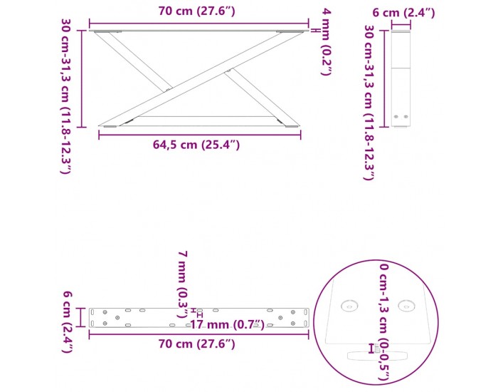Sonata H Крака за масичка за кафе 2 бр. антрацит 70x(30-31,3) cm стомана Sonata H Крака за масичка за кафе 2 бр. антрацит 70x(30-31,3) cm стомана