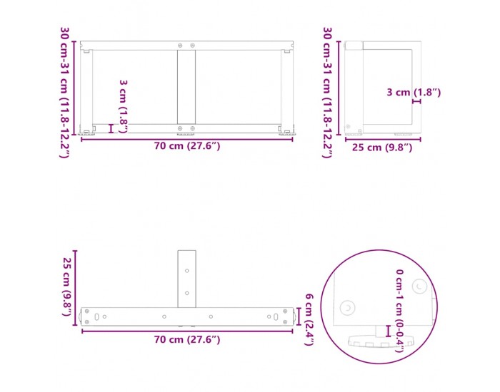 Sonata H Крака за холна маса T-образна 2бр черни 70x25x(30-31)см стомана