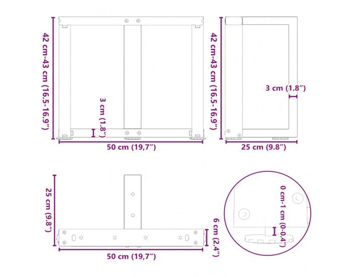 Sonata H Крака за холна маса T-образна 2бр черни 50x25x(42-43)см стомана