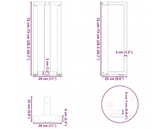 Sonata H Конзолна маса крака T-образна 2бр черни 25x28x(72-73)см стомана Sonata H Конзолна маса крака T-образна 2бр черни 25x28x(72-73)см стомана