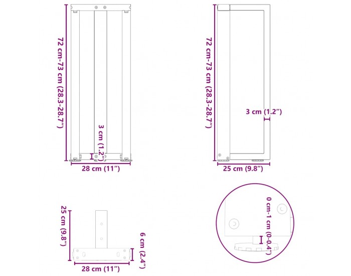 Sonata H Конзолна маса крака T-образна 2 бр 25x28x(72-73) см стомана