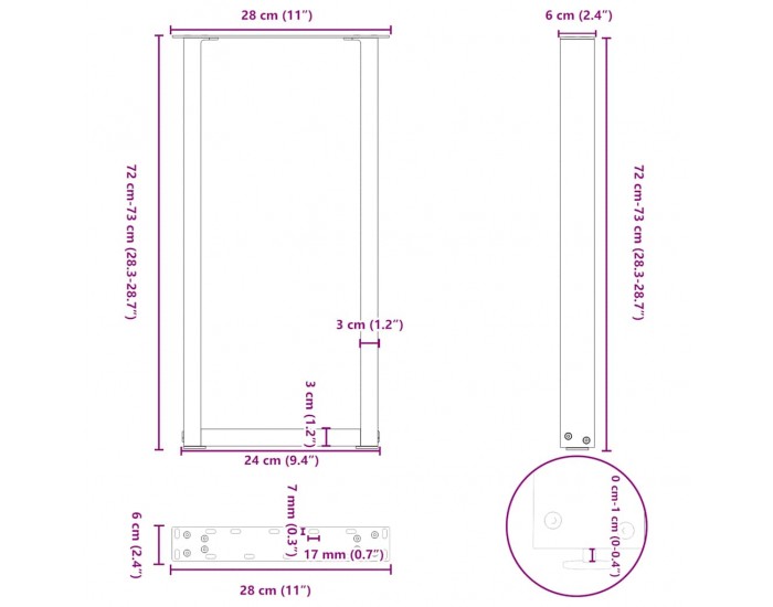 Sonata H Крака за холна маса U-образна 2бр антрацит 28x(72-73)см стомана