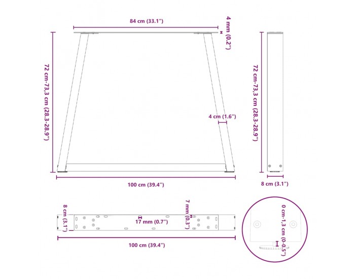 Sonata H Крака за трапезна маса V-образна форма 2 бр. 100x(72-73,3) cm