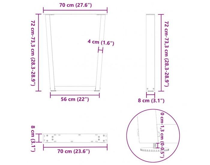 Sonata H Крака за трапезна маса V-образна форма 2 бр. бели