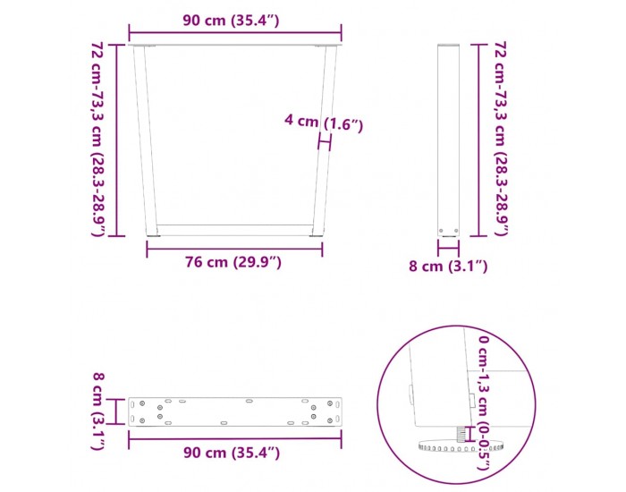 Sonata H Крака за трапезна маса V-образна форма 2 бр. 90x(72-73,3) cm