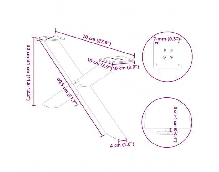 Sonata H Крака за масичка за кафе с форма на X 2 бр. черни 70x(30-31) cm