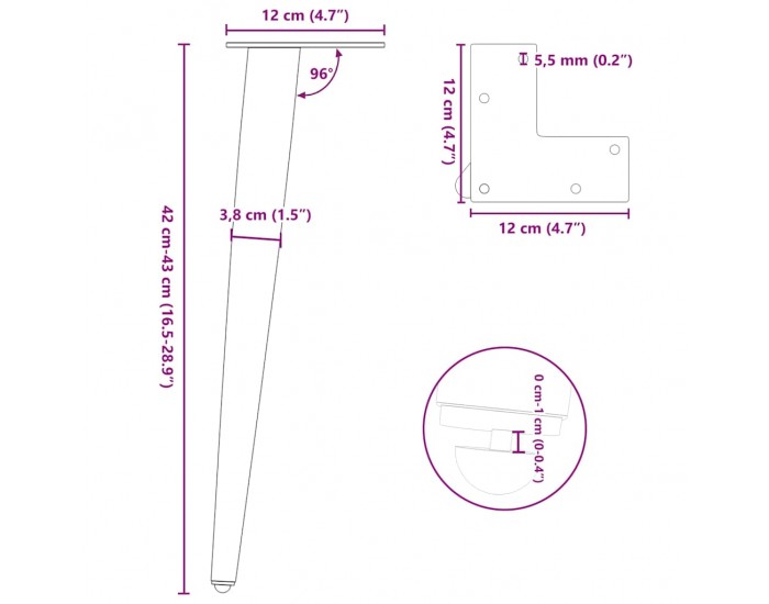 Sonata H Крака за холна маса конична форма 4бр Естествен 42-43см стомана