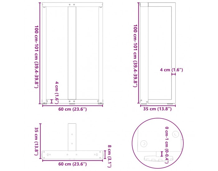 Sonata H Крака за бар маса с форма на тройка 2 бр Антрацит Стомана