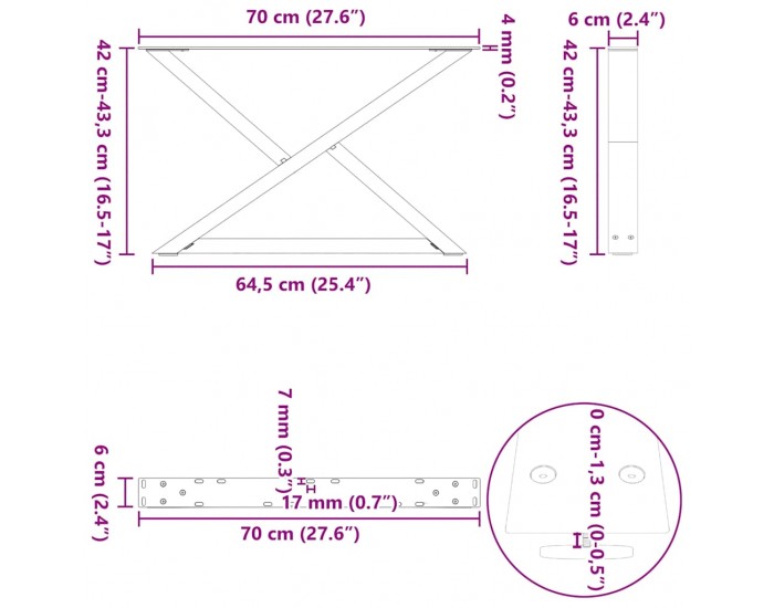 Sonata H Крака за масичка за кафе 2 бр. антрацит 70x(42-43,3) cm стомана