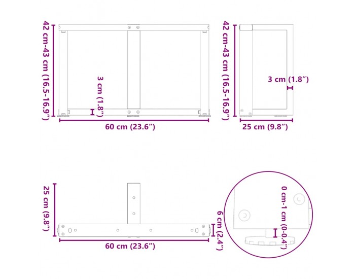 Sonata H Крака за холна маса T-образна 2 бр 60x25x(42-43) см стомана