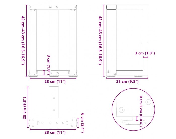 Sonata H Крака за холна маса T-образна 2бр черни 28x25x(42-43)см стомана