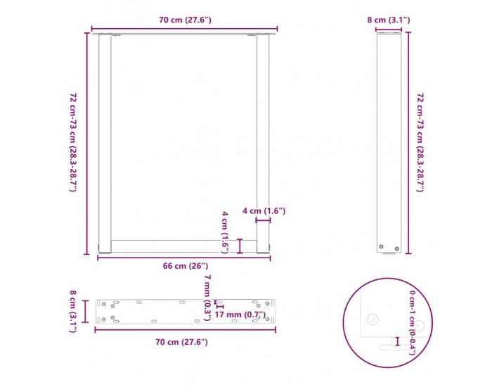 Sonata H Крака за трапезна маса с U-образна 2 бр 70x(72-73) см стомана