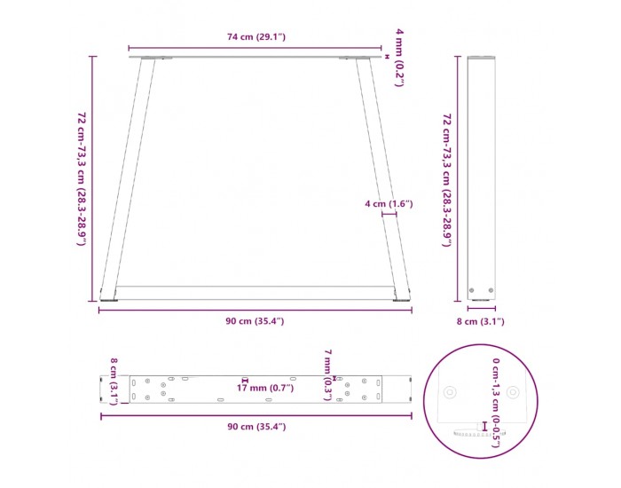 Sonata H Крака за трапезна маса V-образна форма 2 бр. 90x(72-73,3) cm