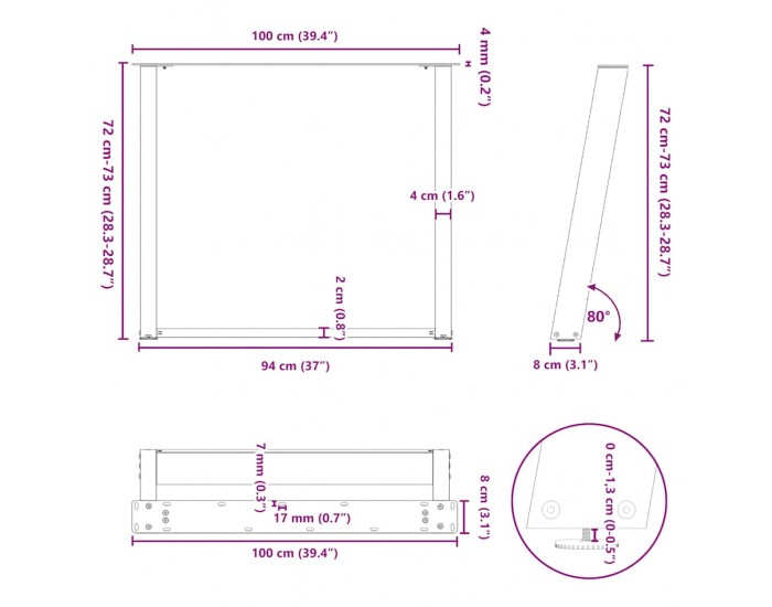 Sonata H Крака за трапезна маса с U-образна форма 2 бр.