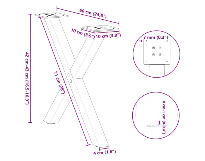 Sonata H Крака за масичка за кафе с форма на X 2 бр. черни 60x(42-43) cm