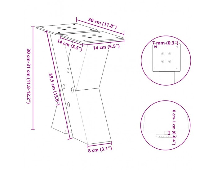 Sonata H Крака за масичка за кафе с форма на X 2 бр. черни 30x(30-31) cm Sonata H Крака за масичка за кафе с форма на X 2 бр. черни 30x(30-31) cm