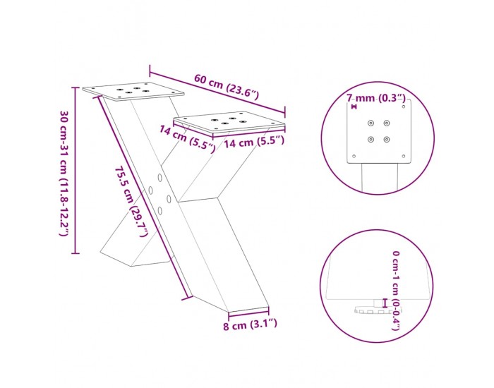 Sonata H Крака за масичка за кафе с форма на X 2 бр. черни 60x(30-31) cm