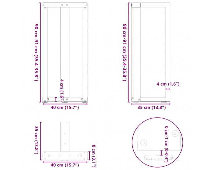Sonata H Крака за бар маса с форма на тройка 2 бр Антрацит Стомана