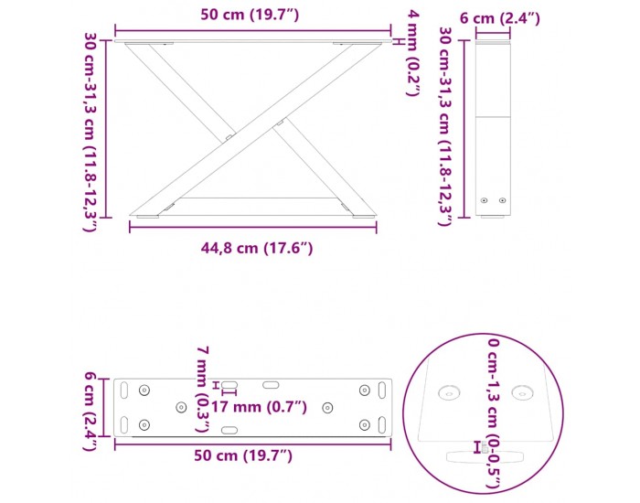 Sonata H Крака за масичка за кафе 2 бр. антрацит 50x(30-31,3) cm стомана Sonata H Крака за масичка за кафе 2 бр. антрацит 50x(30-31,3) cm стомана