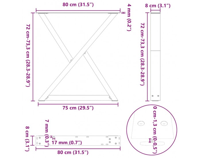 Sonata H Крака за трапезна маса 2 бр. бели 80x(72-73,3) cm стомана