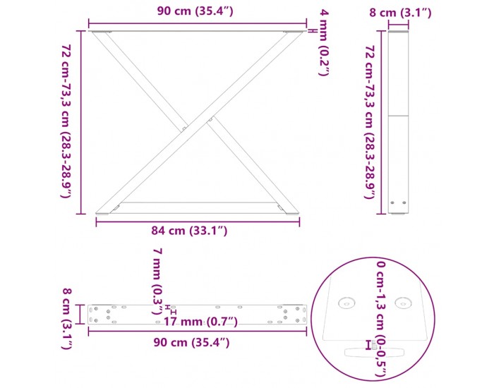 Sonata H Крака за маса за хранене 2 бр Антрацит 90x(72-73,3) cm Стомана