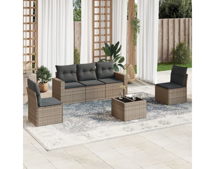 Sonata H Градински диван с възглавници, 6 части, полиратан, сив