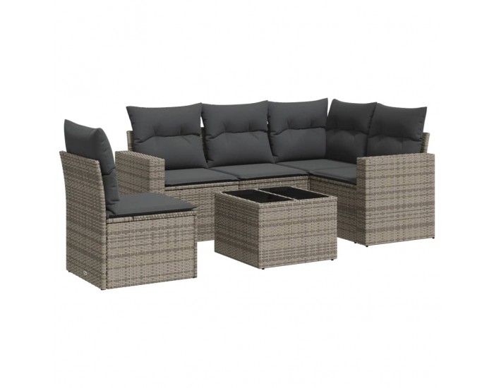 Sonata H Градински диван с възглавници, 6 части, полиратан, сив
