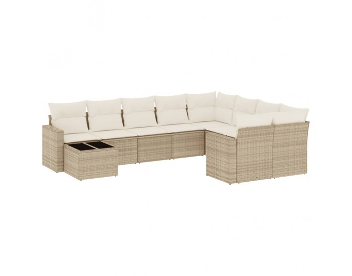 Sonata H Градински диван с възглавници, 10 части, бежов полиратан