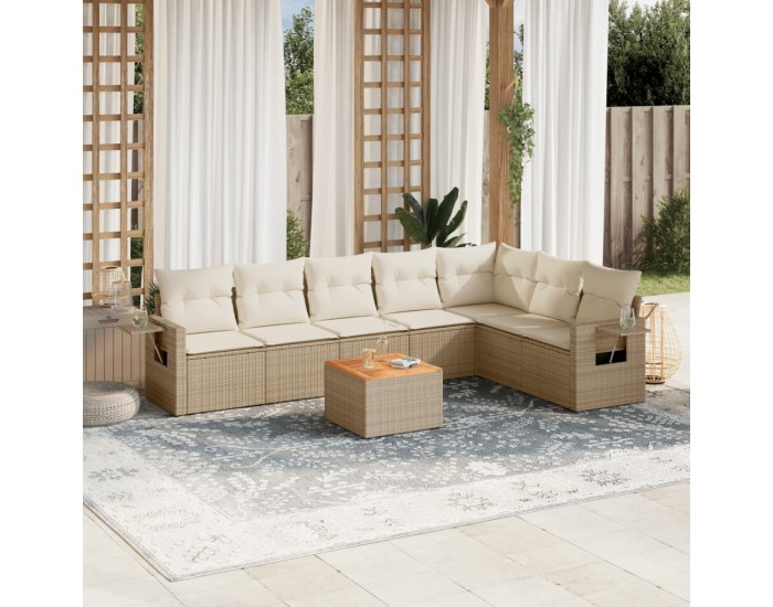 Sonata H Градински диван с възглавници, 8 части, бежов полиратан