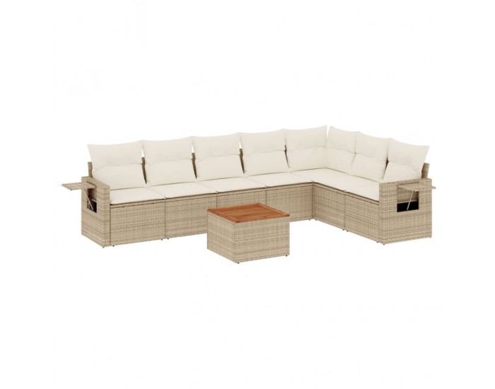 Sonata H Градински диван с възглавници, 8 части, бежов полиратан