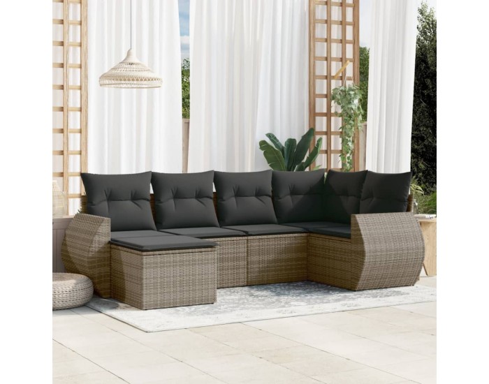 Sonata H Градински диван с възглавници, 6 части, полиратан, сив