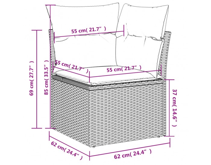 Sonata H Градински диван с възглавници, 6 части, полиратан, сив
