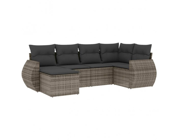 Sonata H Градински диван с възглавници, 6 части, полиратан, сив