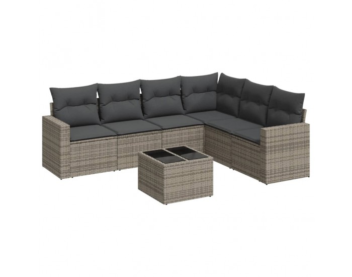 Sonata H Градински диван с възглавници, 7 части, полиратан, сив