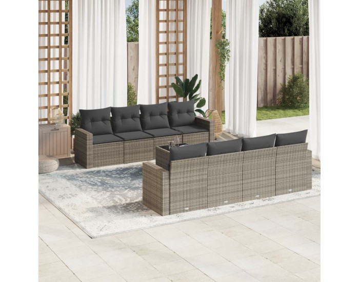 Sonata H Градински комплект диван с възглавници 9 части сив полиратан