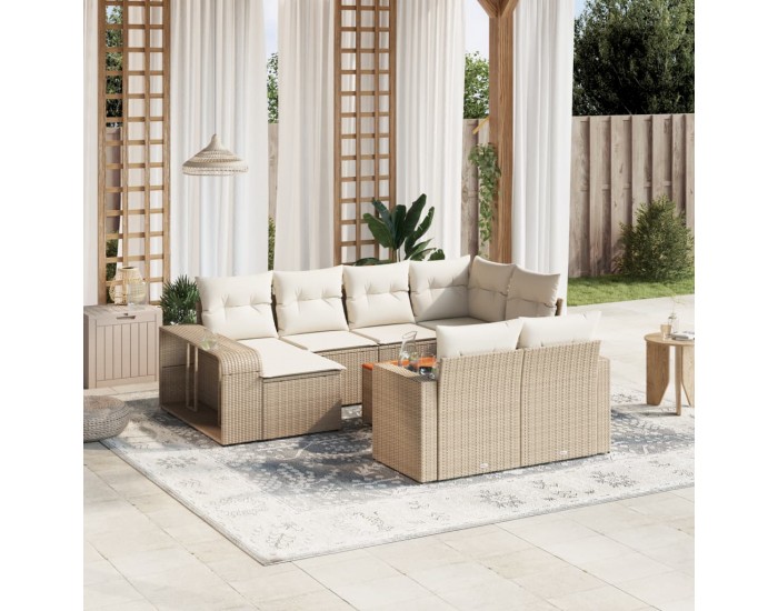 Sonata H Градински диван с възглавници, 11 части, бежов полиратан