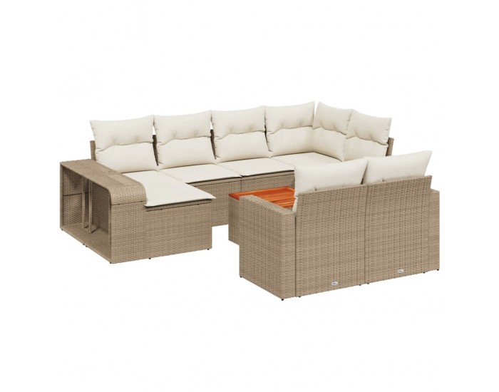 Sonata H Градински диван с възглавници, 11 части, бежов полиратан