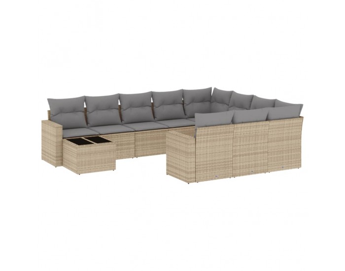 Sonata H Градински диван с възглавници, 11 части, бежов полиратан