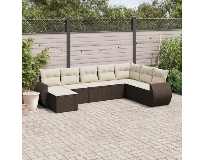 Sonata H Градински комплект с възглавници, 8 части, кафяв, полиратан