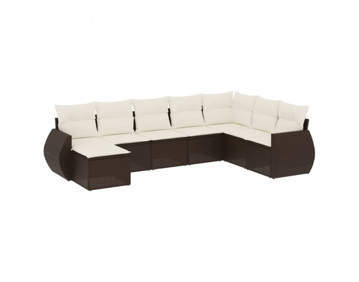 Sonata H Градински комплект с възглавници, 8 части, кафяв, полиратан