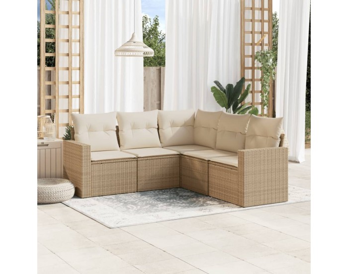 Sonata H Градински комплект диван с възглавници 5 части бежов полиратан