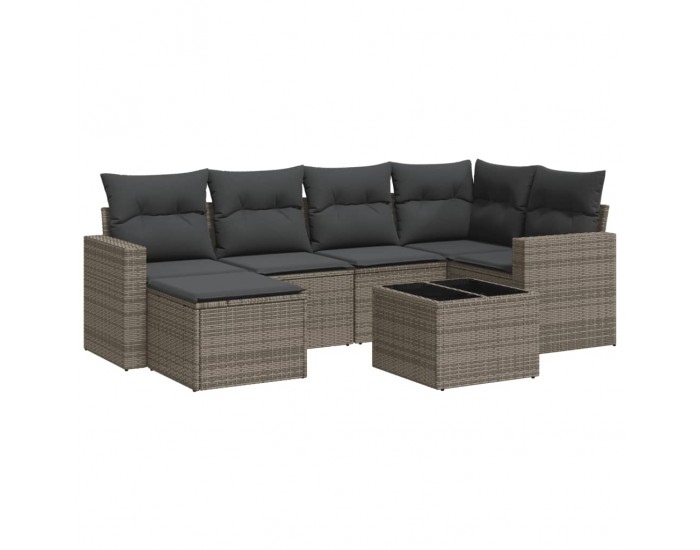 Sonata H Градински диван с възглавници, 7 части, полиратан, сив