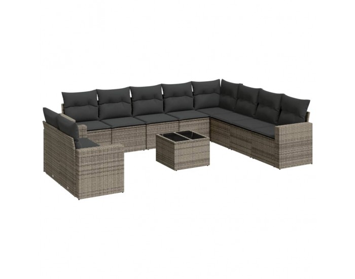 Sonata H Градински комплект диван с възглавници 11 части сив полиратан