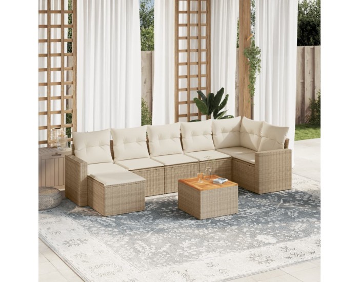 Sonata H Градински диван с възглавници, 8 части, бежов полиратан