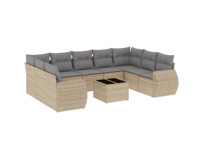Sonata H Градински диван с възглавници, 10 части, бежов полиратан