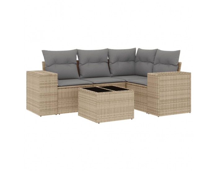 Sonata H Градински комплект диван с възглавници 5 части бежов полиратан