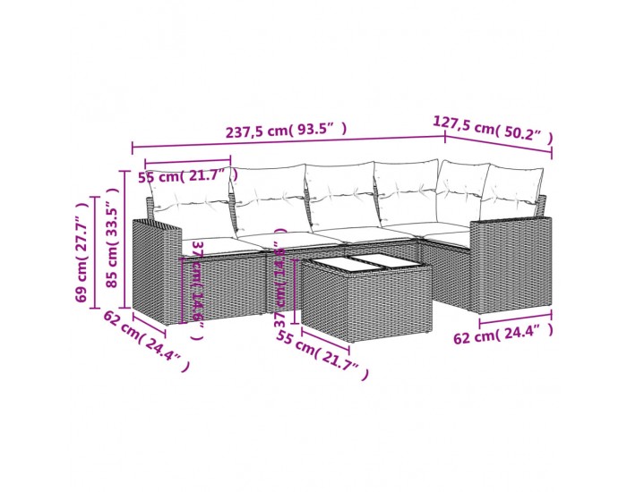 Sonata H Градински диван с възглавници, 6 части, полиратан, сив
