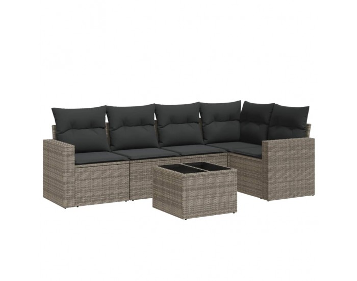 Sonata H Градински диван с възглавници, 6 части, полиратан, сив